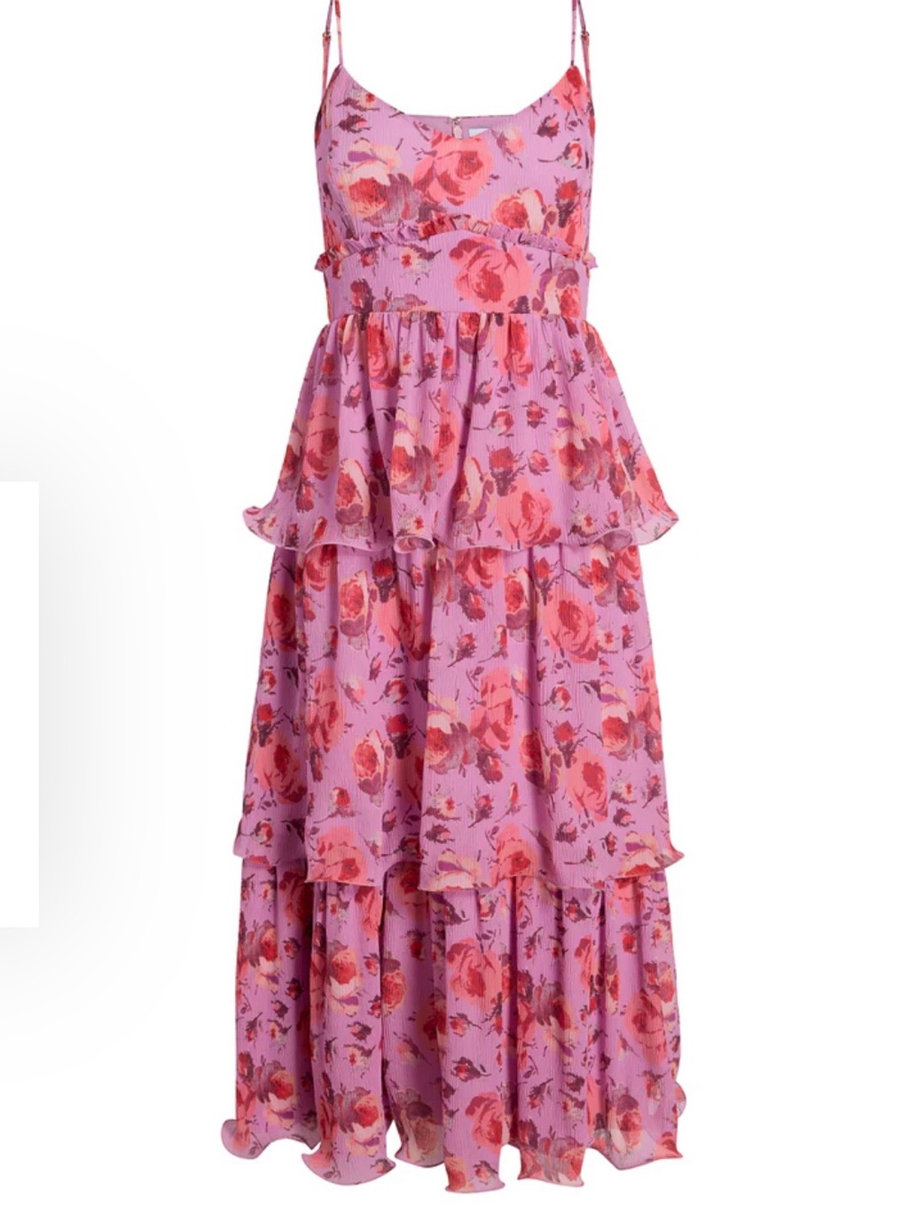 Likely Adriana Midi Dress Orchid Multi Floral Pleated Tiered Chiffon Dress
